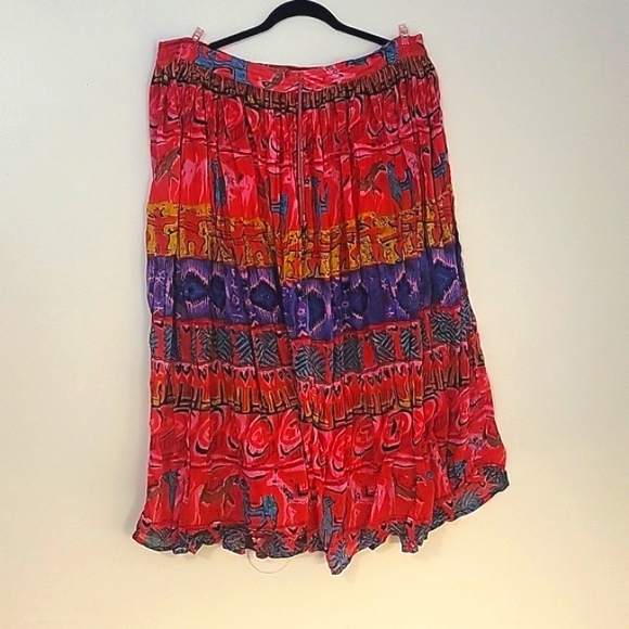 Bantu India Woman's Colorful Print Flowy Skirt - Picture 1 of 6